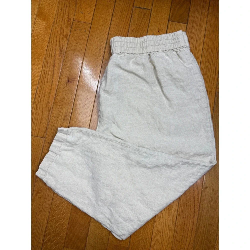 Eileen Fisher Womens Oatmeal 100% Organic Linen Tapered Cropped Pants Size M